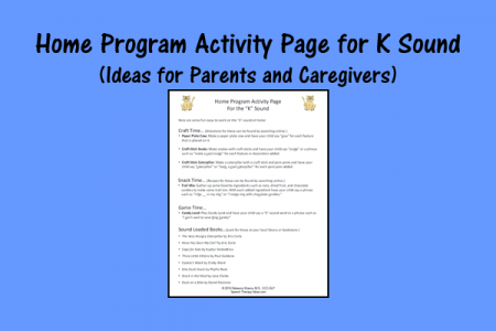 Home Program Activity Page for K Sound - Ideas for Parents and Caregivers
