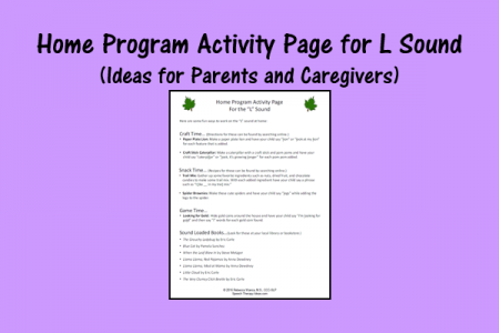 Home Program Activity Page for L Sound - Ideas for Parents and Caregivers