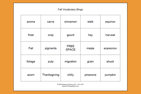 Fall Vocabulary Bingo Game – Level 3