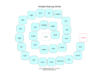 Spiral Multiple Meaning Words Game Board