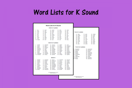 Word Lists for K Sound