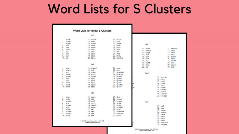 Word Lists For Initial S Clusters