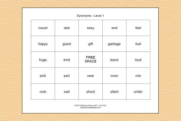Synonym Bingo Game – Level 1