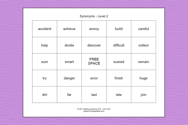 Synonym Bingo Game – Level 2