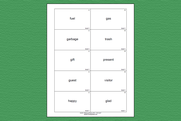 Synonym Game Cards – Level 1
