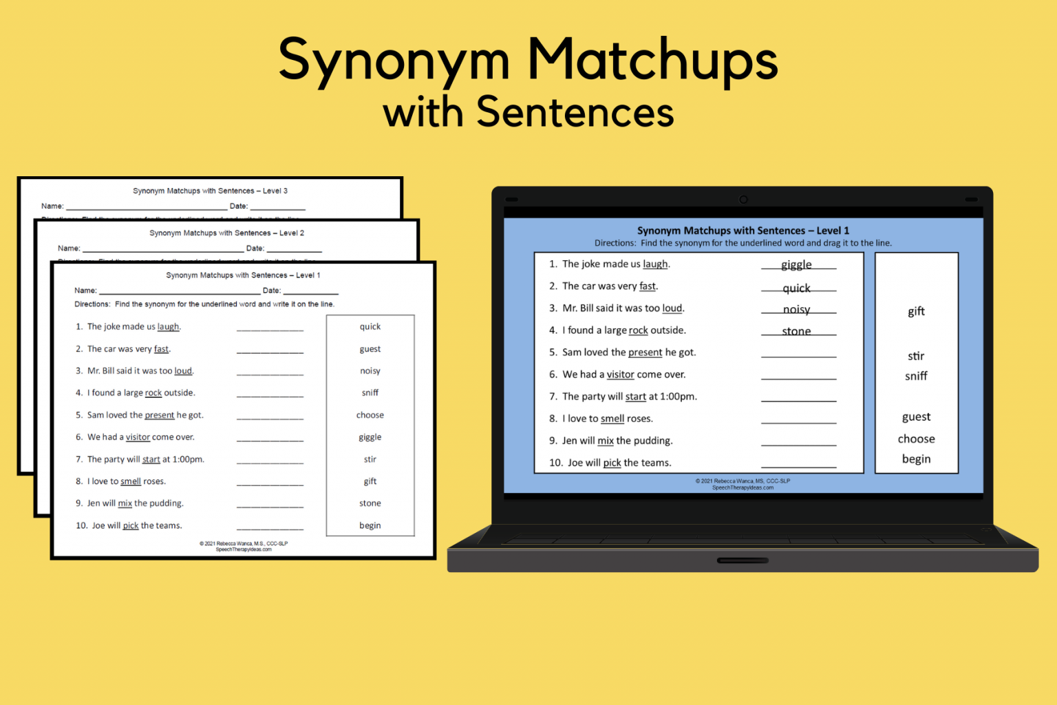 Synonym Matchups with Sentences Speech Therapy Ideas