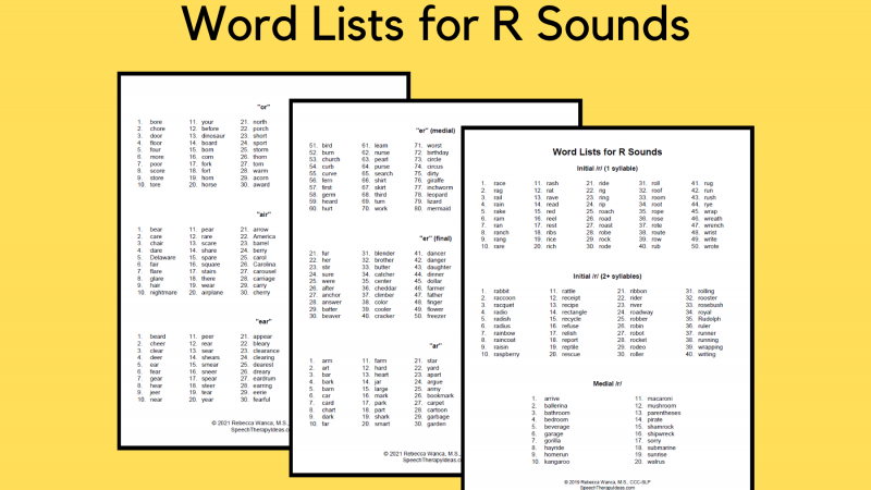 Word Lists For R Sounds