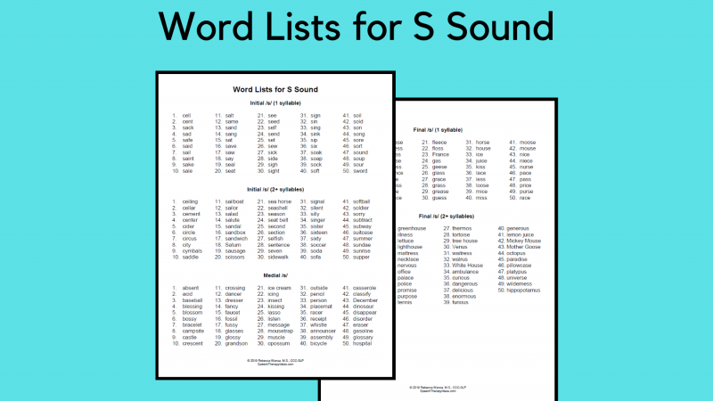Word Lists For S Sound
