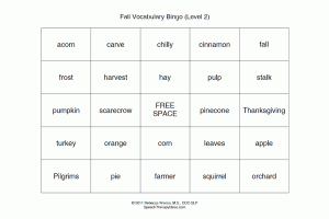 Fall Vocabulary Bingo - Level 2