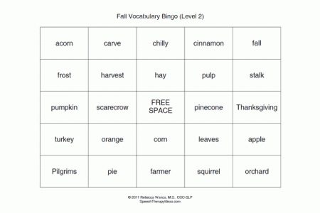 Fall Vocabulary Bingo - Level 2