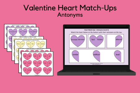 Valentine Heart Match-Ups for Antonyms