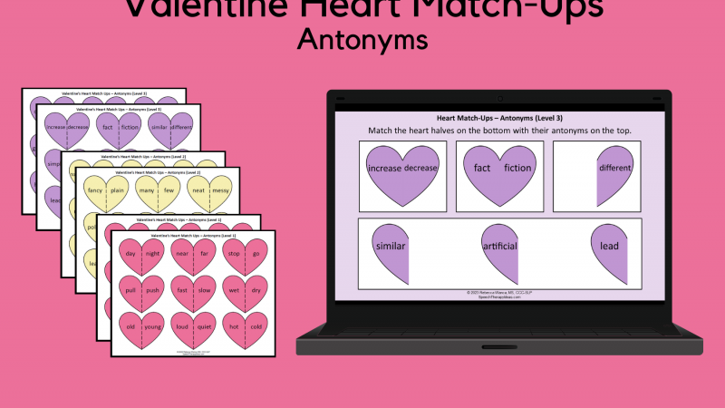Valentine Heart Match Ups For Antonyms