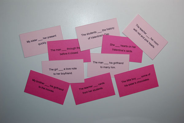 Valentine’s Day Fill In Verb Card Game