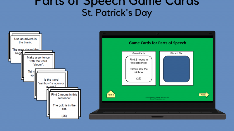 Parts Of Speech Game Cards For St. Patrick’s Day