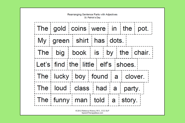 Rearranging Sentence Parts with Adjectives for St. Patrick’s Day