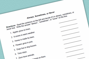 Language Worksheet and Activity for Always, Sometimes, Never