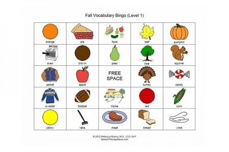 Fall Vocabulary Bingo Game - Level 1