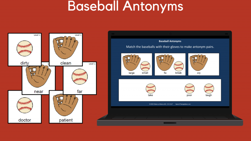 Baseball Theme Antonym Word Cards