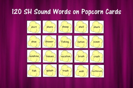 120 SH Sound Words on Popcorn Cards