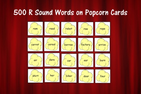500 R Sound Words on Popcorn Cards