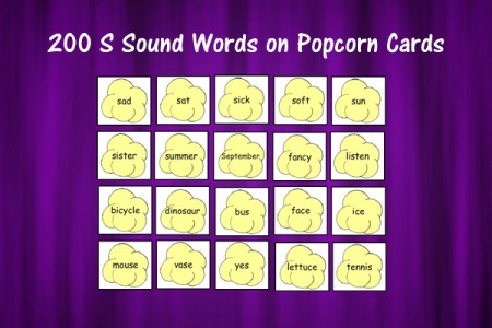 200 S Sound Words on Popcorn Cards