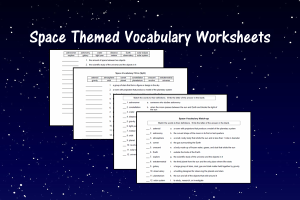 Space Themed Vocabulary Worksheets