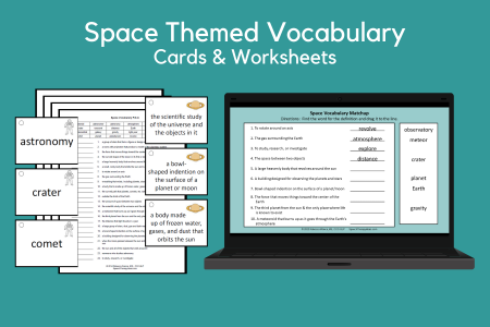 Space Themed Vocabulary - Cards & Worksheets