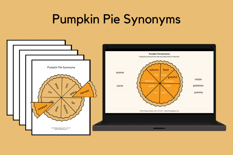 Pumpkin Pie Synonym MatchUp Activity Speech Therapy Ideas