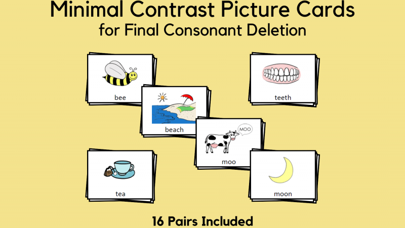 Minimal Contrast Picture Cards For Final Consonant Deletion