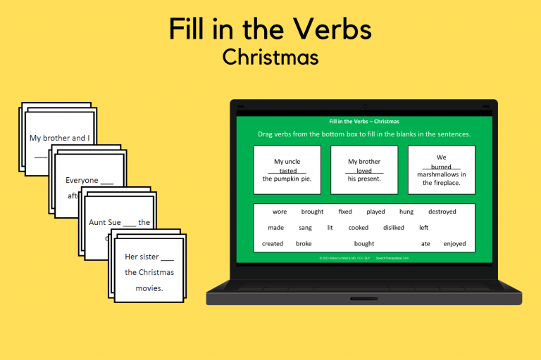 Fill In the Verb Sentences for Christmas Speech Therapy Ideas