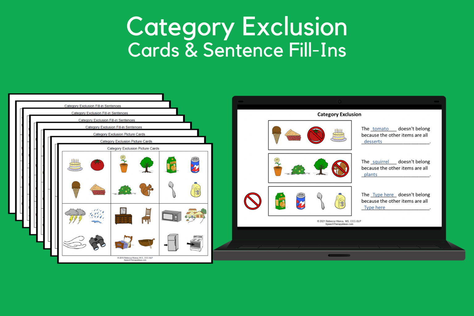 Category Exclusion Picture Cards and Fill-in Sentences | Speech Therapy ...