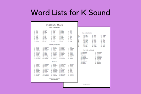 Word Lists for K Sound