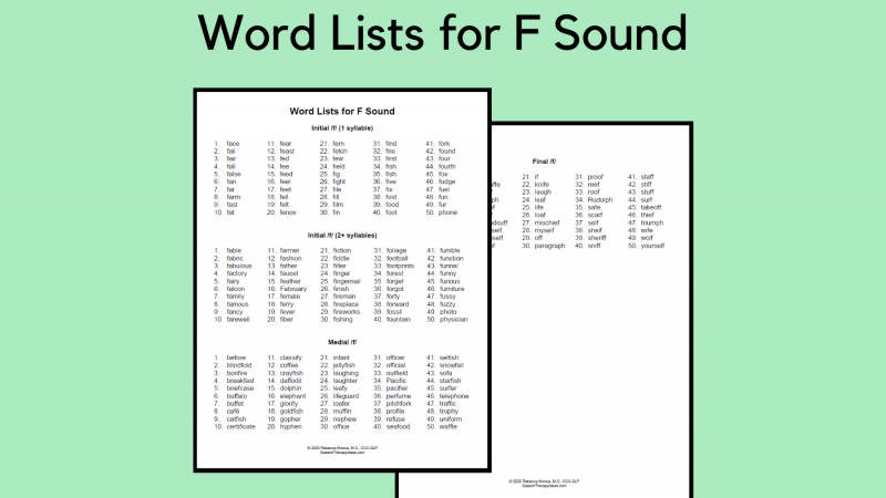 Word Lists For F Sound