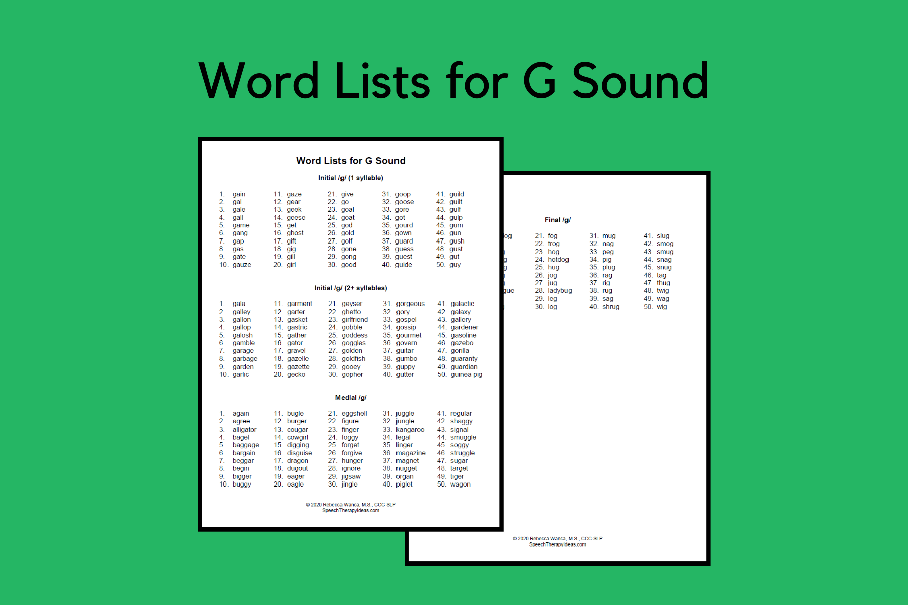 Word Lists for G Sound