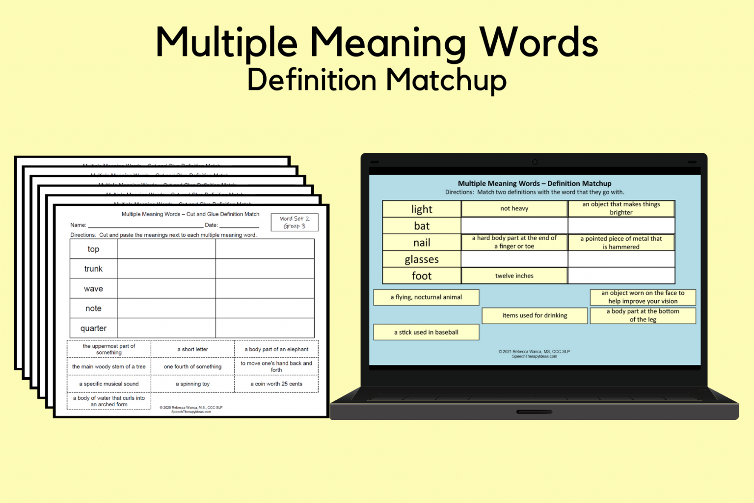 Multiple Meaning Words Definition Matchup Speech Therapy Ideas