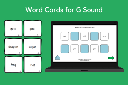 Word Cards for G Sound