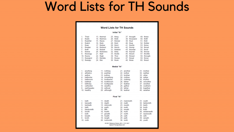 Word Lists For TH Sounds