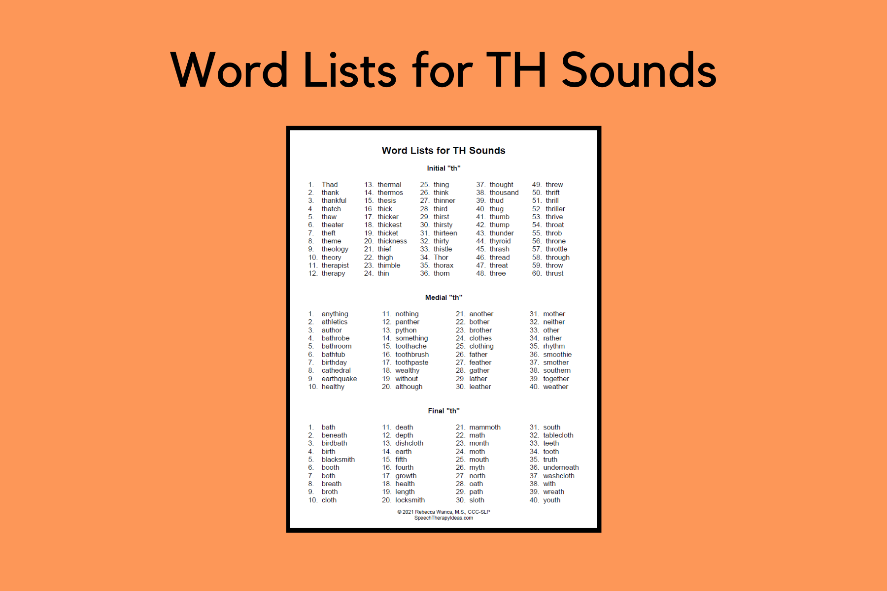 Word Lists for TH Sounds