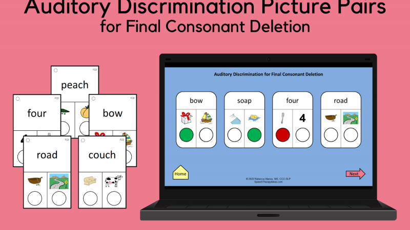 Auditory Discrimination Picture Pairs For Final Consonant Deletion