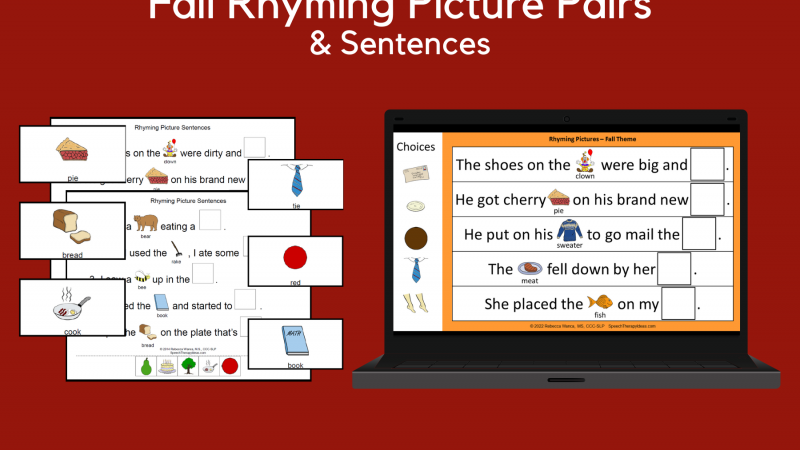 Fall Rhyming Picture Pairs And Sentences
