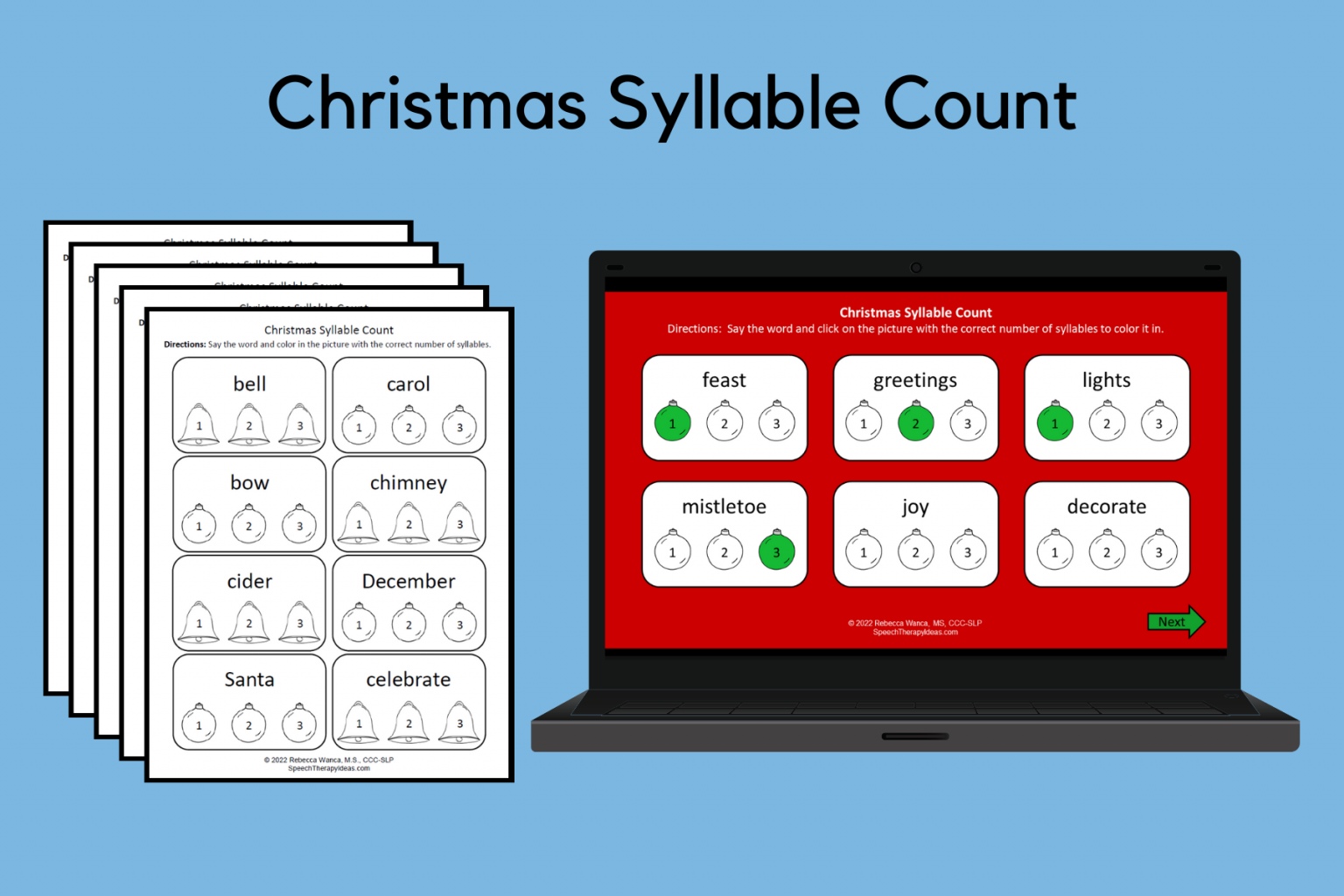 Christmas Syllable Count Speech Therapy Ideas