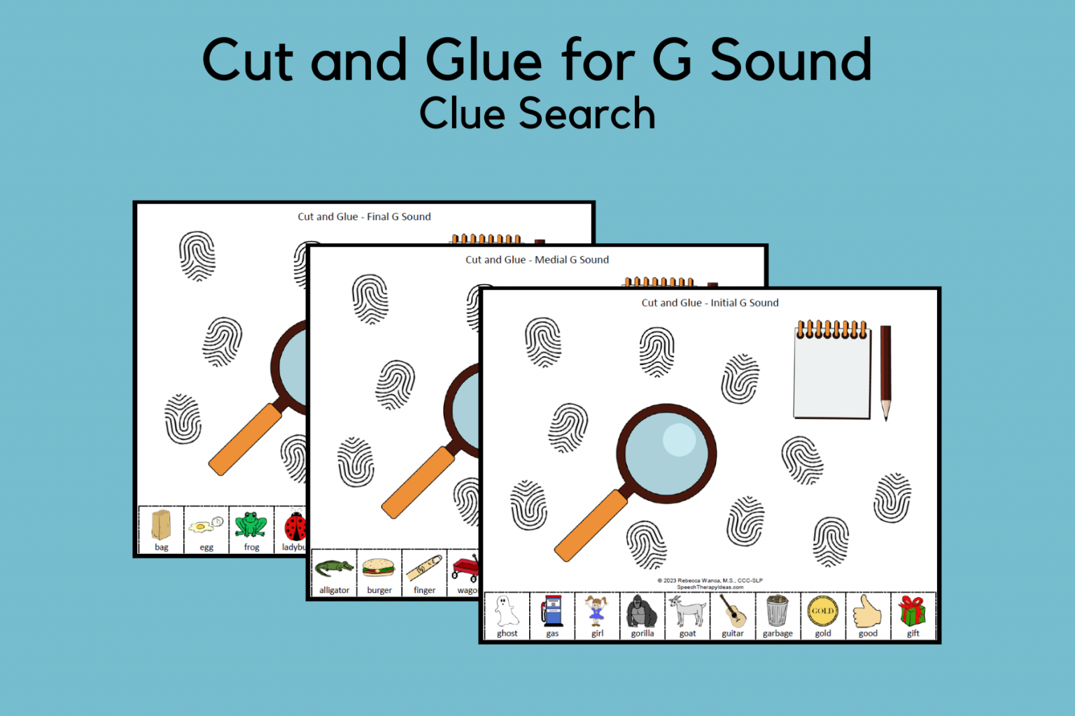Cut and Glue for G Sound Clue Search Speech Therapy Ideas