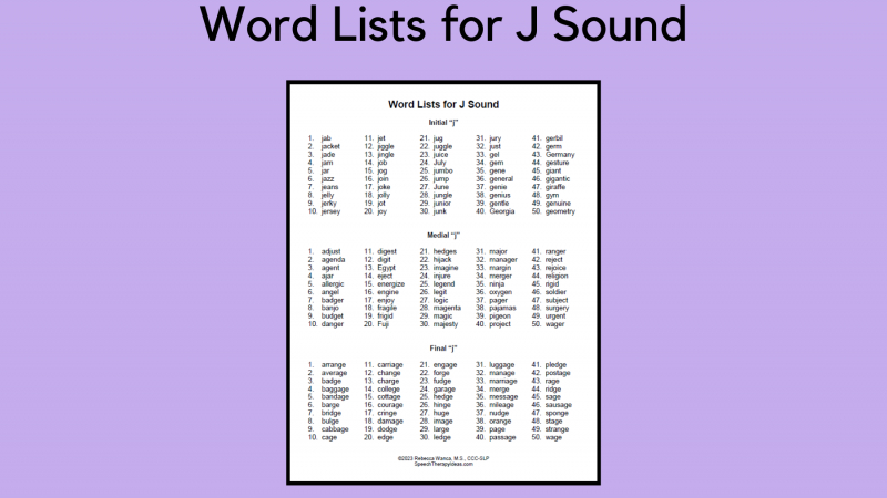 Word Lists For J Sound