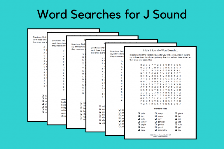 Word Searches for J Sound Speech Therapy Ideas