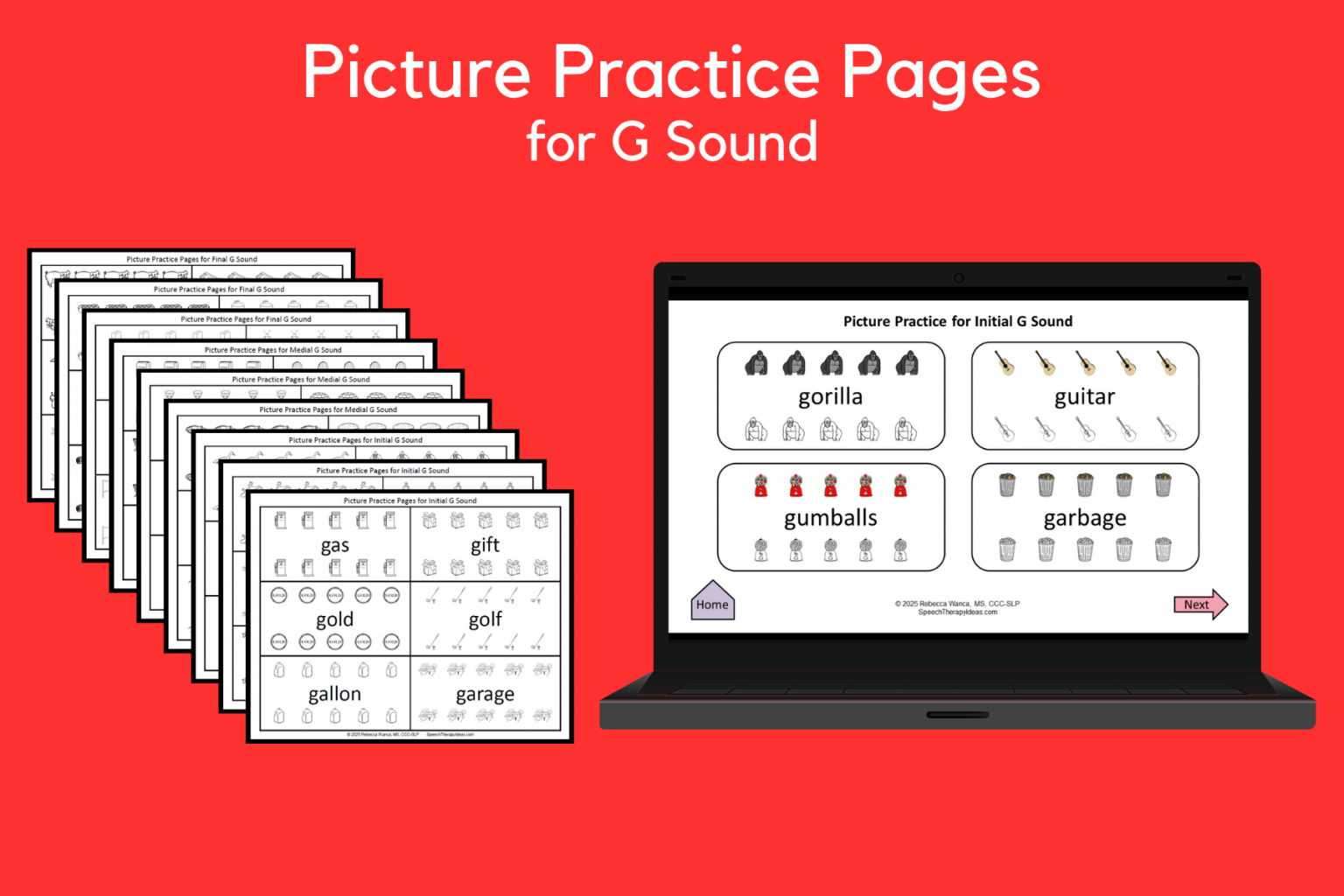 Picture Practice Pages for G Sound | Speech Therapy Ideas