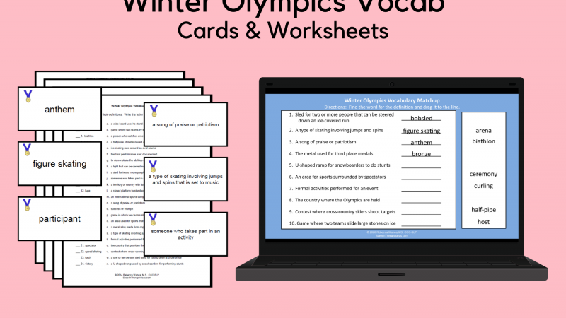 Winter Olympics Vocabulary Game Cards And Worksheets