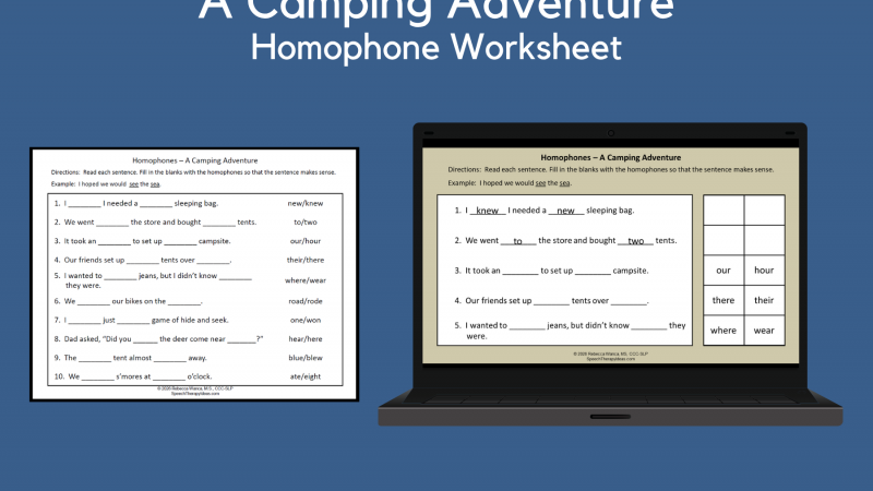 Homophone Worksheet – Camping Theme