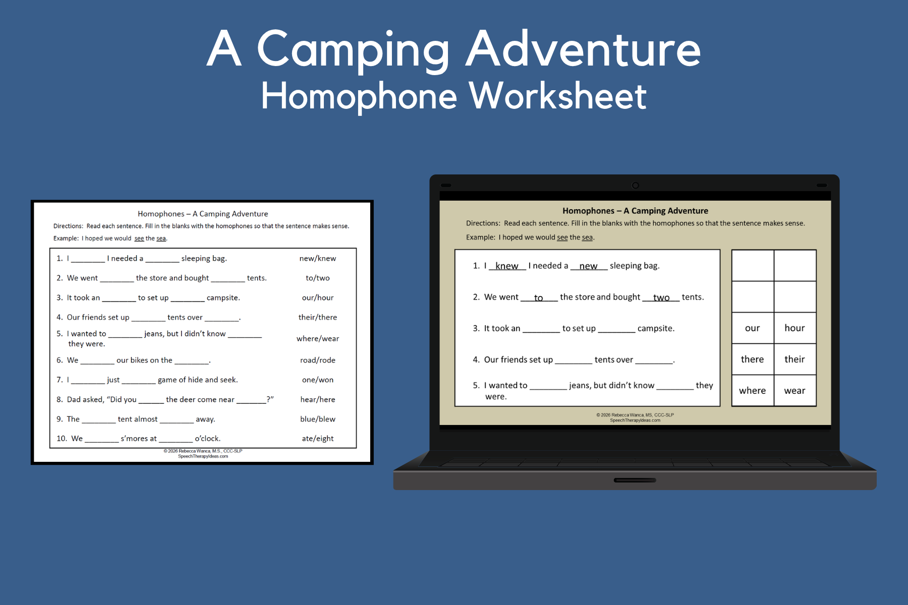 Homophone Worksheet – Camping Theme
